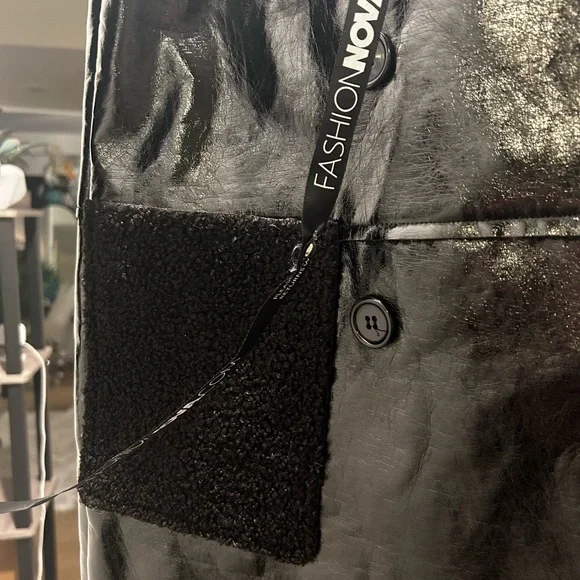 Fashion Nova Shiny Black Trench Coat - Picture 2 of 5